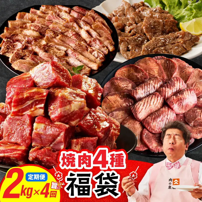 焼肉 福袋 4種セット 定期便 2kg×4回