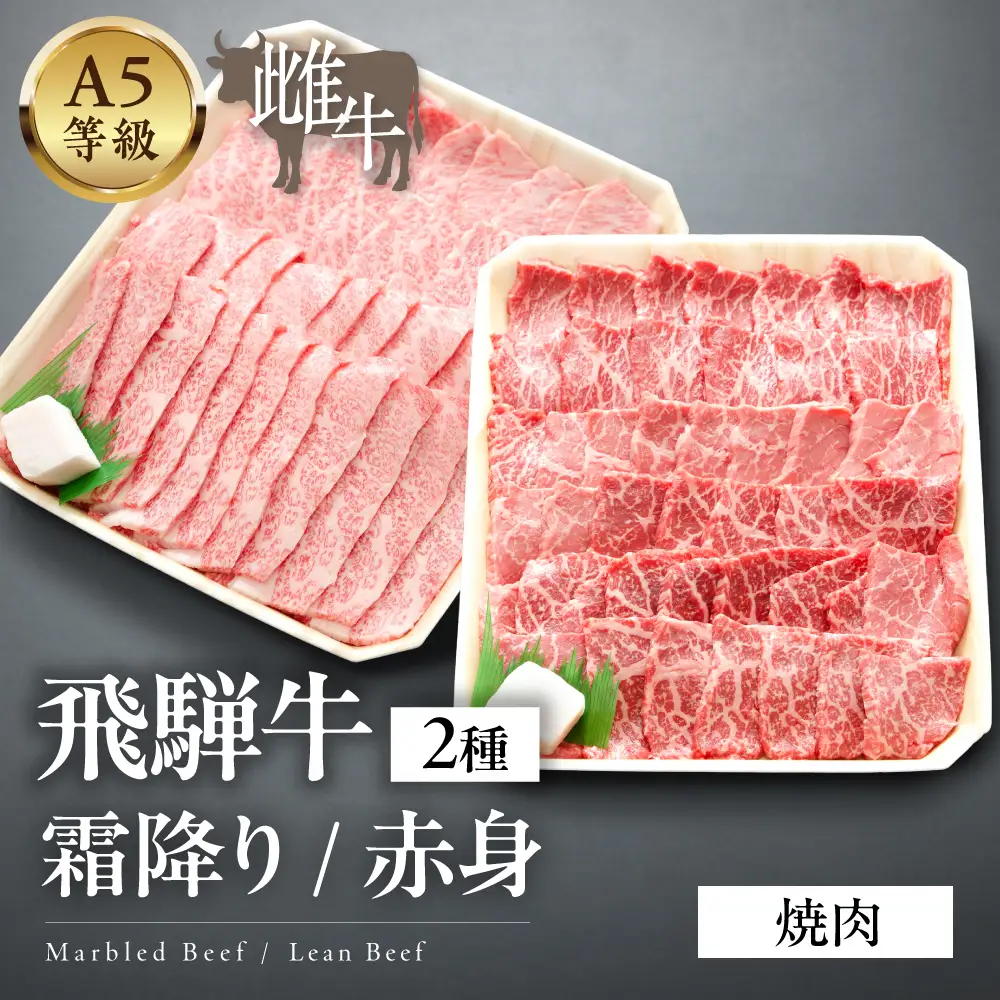 A5等級飛騨牛  霜降り・赤身焼肉　600g