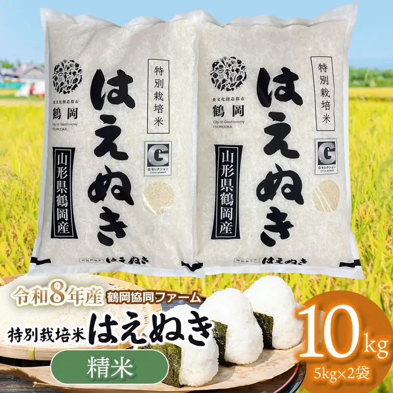【令和8年産先行予約】 特別栽培米はえぬき　精米10kg　(5kg×2袋)　山形県鶴岡産　鶴岡協同ファーム