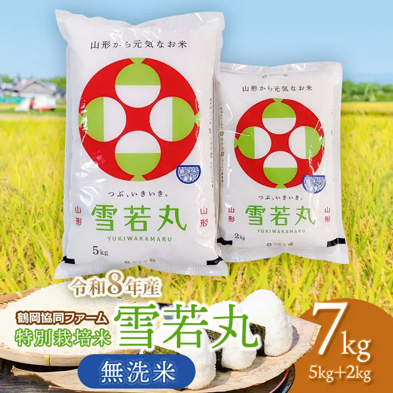 【令和8年産先行予約】 特別栽培米雪若丸 無洗米 7kg (5kg+2kg) 山形県鶴岡産　鶴岡協同ファーム
