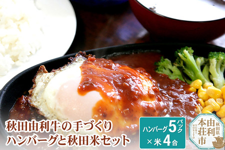 秋田由利牛の手づくりハンバーグと秋田米セットB（ハンバーグ150g×5パック 米1合×4パック）牛肉 肉 米 お米 ブランド米 セット 秋田県 由利本荘市　
