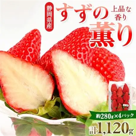 静岡県掛川市産　ミズノ農園の完熟いちご「すずの薫り」　約280g×4パック【配送不可地域：離島・北海道・沖縄県・四国・九州】【1490919】