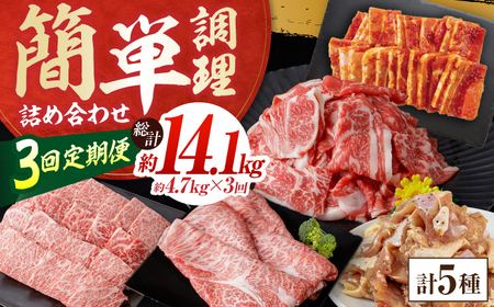 【3回定期便】簡単調理! お肉の詰め合わせ 総計約14.1kg 牛肉 鶏肉 豚肉 国産 小分け 食べ比べ 【(有)山重食肉】[ATAP192]