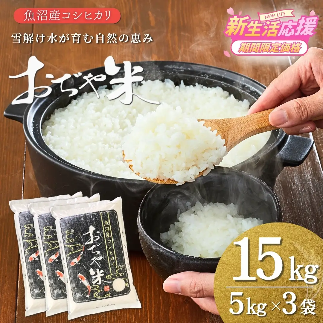 魚沼産コシヒカリ 令和7年「おぢや米」 15kg（5キロ×3）| 特A 新潟県 小千谷市 魚沼地域