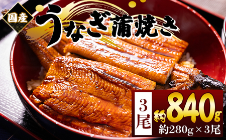 うなぎ 国産蒲焼きうなぎ ２８０ｇ ３尾 計８４０ｇ fb-0176