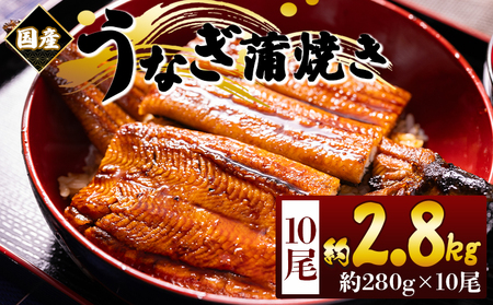 国産蒲焼きうなぎ ２８０ｇ １０尾 計２８００ｇ fb-0181