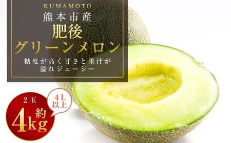 熊本市産 肥後グリーンメロン2玉４L以上 約4kg 【2026年4月下旬～2026年７月下旬発送予定】メロン 青肉 甘いフルーツ プレゼント 贈答 贈り物 果物 熊本県 
