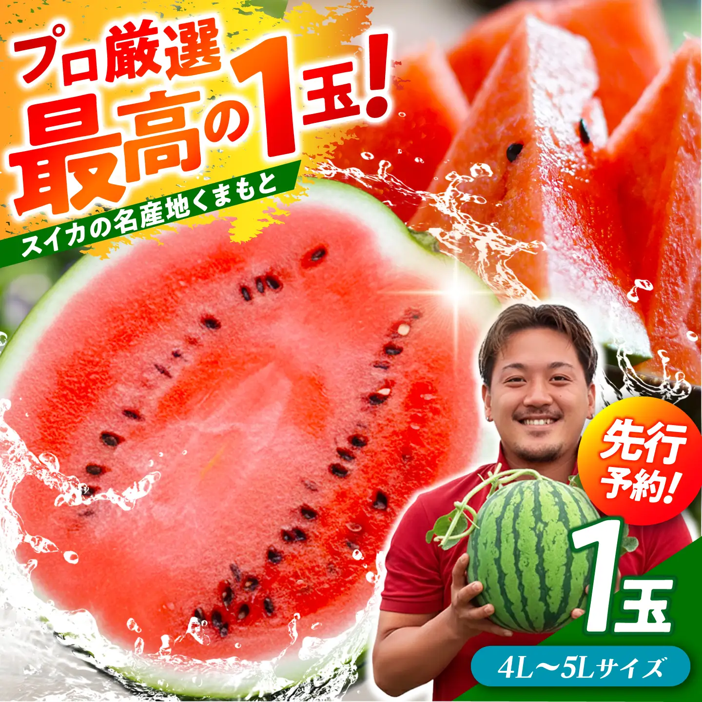 【先行予約】 大玉スイカ！ 4L～5Lサイズ（約9kg～11kg）　厳選 1玉！ すいかの名産地 熊本からお届け 【城野農園】[ZFV002]