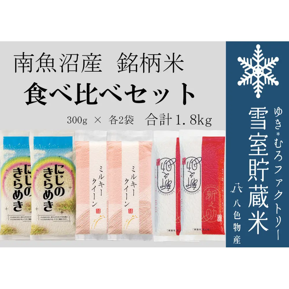 雪室貯蔵米 にじのきらめき、ミルキークィーン、新之助 食べ比べ【銘柄米 ブランド米 精米 ミルキークイーン 新之助 にじのきらめき 魚沼産 新潟米 産地直送 ご飯 御飯 ごはん お米 米 こめ コメ】