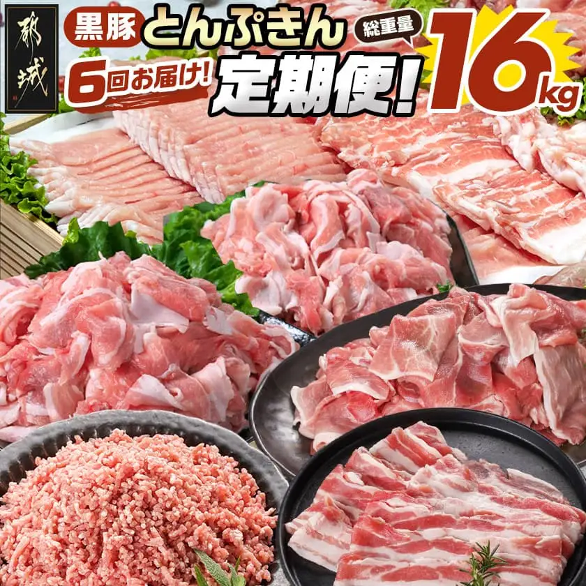 【6回お届け!】「黒豚とんぷきん」定期便≪総重量16kg≫_T90-6-5901_(都城市) 都城産 黒豚とんぷきん しゃぶしゃぶ2kgセット/小間切れ3kg/大盛3kgセット 6ヵ月定期便