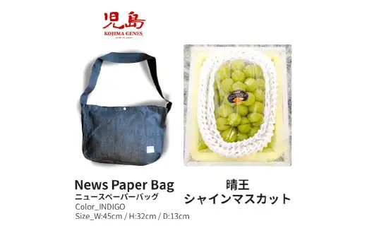 【全2回定期便】家庭用 シャインマスカット 晴王 2房（1房約530g以上）＋ NEWS PAPER BAG（INDIGO） フルーツ 果物 ブドウ ぶどう 葡萄 シャインマスカット マスカット 国産 ギフト 贈答 【2026年10月・11月発送予定】