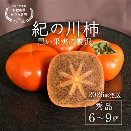 先行予約!　紀の川柿(果実の中身が黒い!黒蜜柿)希少栽培!　秀品6個～9個　こだわり農家厳選!【1695100】