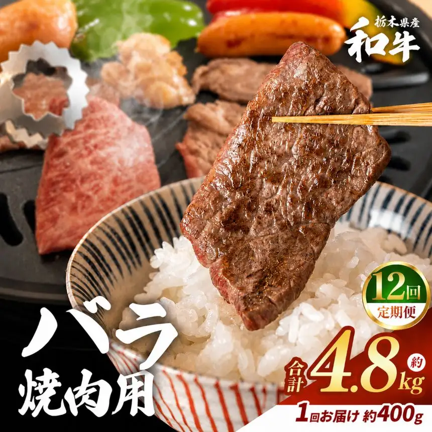 【定期便12回】栃木県産和牛 バラ焼き肉 約400g