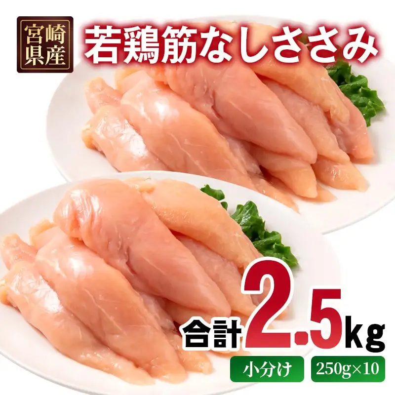 宮崎県産若鶏 筋なしささみ 2.5kg 小分け250ｇ×10パック＜70-5a＞