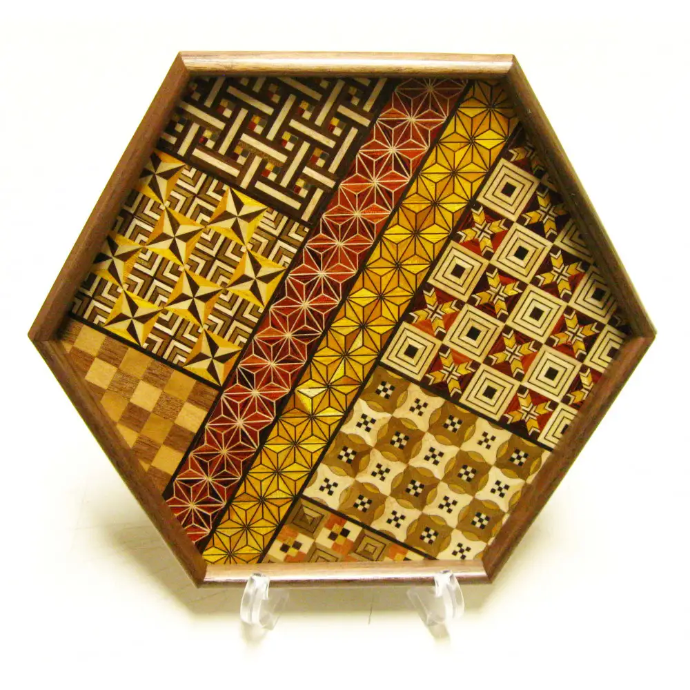 【箱根寄木細工　六角盆】