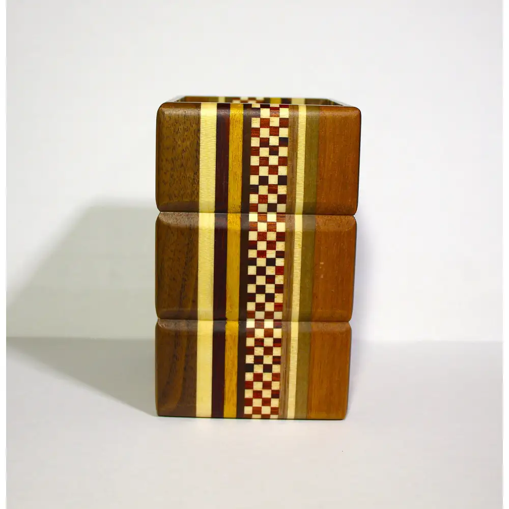 【箱根寄木細工　無垢四角ペン立て】