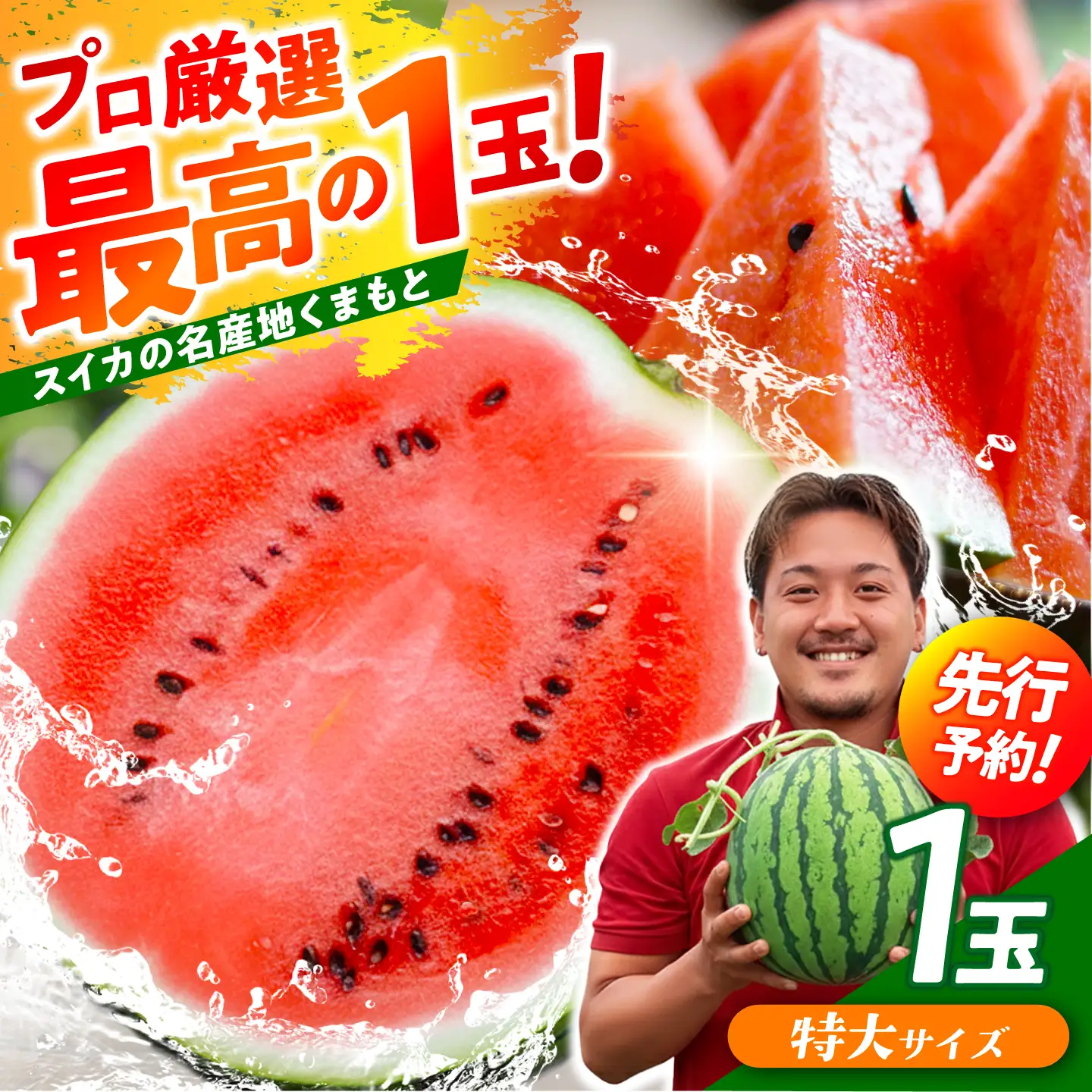 【先行予約】 大玉スイカ！ 特大サイズ（約11kg以上）　厳選 1玉！ すいかの名産地 熊本からお届け 【城野農園】[ZFV003]