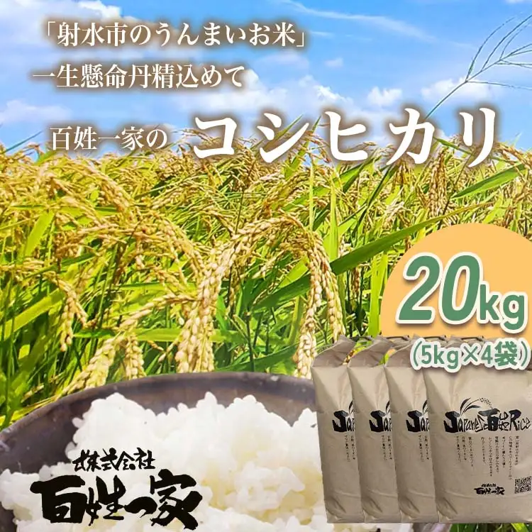 【射水市】【射水の美味しいお米】R8年産 百姓一家のコシヒカリ 20kg（5kg×4）【精米】 ※2026年10月～発送