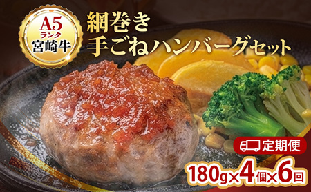 ハンバーグ 定期便 6ヶ月 A5ランク 宮崎牛 180g 4個 セット マ・メゾン 国産 工場直売 惣菜 食品