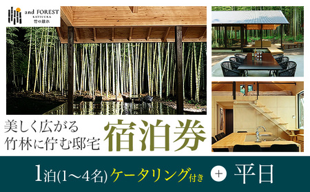 and FOREST勝浦 竹の離れ 宿泊券 1～4名 1泊 ケータリング付き 平日 株式会社タスマニアンプロジェクト《30日以内に出荷予定(土日祝除く)》千葉県 勝浦市 宿泊券 サウナ付き