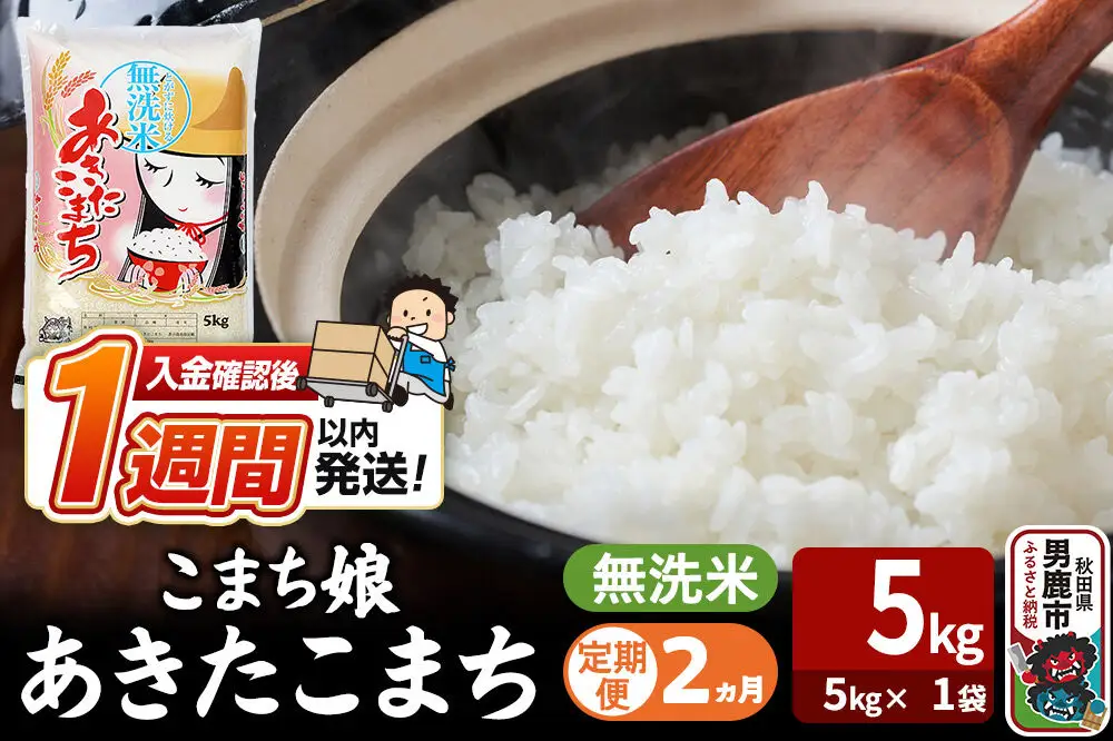 令和7年産《定期便2ヶ月》『こまち娘』あきたこまち 無洗米（5kg×1袋） 吉運商店 秋田県 男鹿市 お米 お弁当 おにぎり