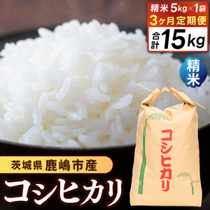 先行予約 令和8年産【3ヶ月定期便】 米 コシヒカリ 5kg × 3回 精米 鹿嶋市産