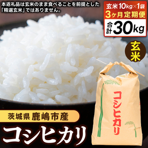 先行予約 令和8年産【3ヶ月定期便】 米 コシヒカリ 10kg × 3回 玄米 鹿嶋市産
