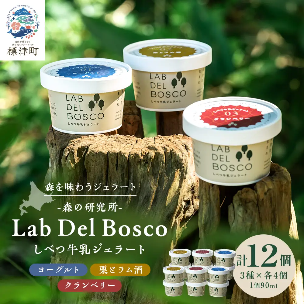 しべつ牛乳ジェラート 3種12個セット ジェラート【配送不可地域：離島】【AE016】