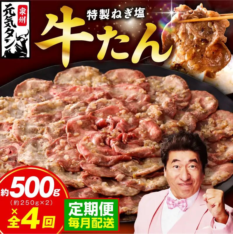 【定期便】ねぎ塩 牛たん 500g 全4回