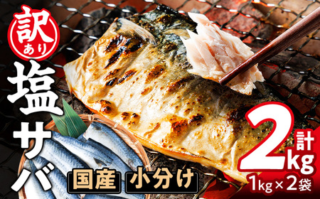 ＜訳あり・不揃い＞ 塩さば フィーレ (計2kg・1kg×2袋) サバ 鯖 切り身 フィレ 有塩 国産 パラパラ冷凍 小分け 便利 簡単【HX003】【山田水産】