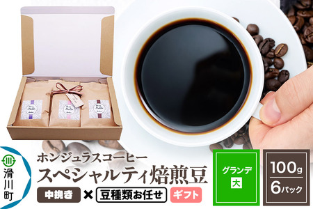 コーヒー豆 自家焙煎 ホンジュラス スペシャルティコーヒー ギフトセット【グランデ】焙煎豆100g×6パック 中挽き【豆種類お任せ】