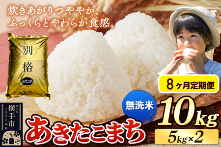 《令和7年産》《定期便8ヶ月》 米 あきたこまち 10kg（5kg×2袋） 【無洗米】 秋田県産