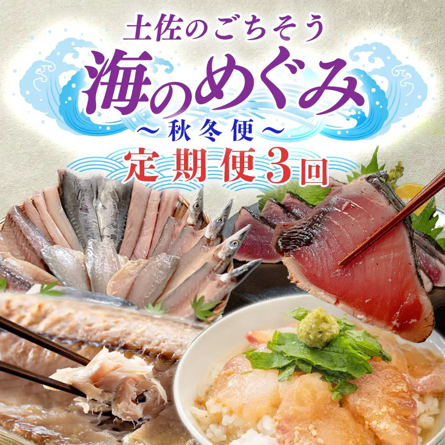 【定期便 3回】土佐のごちそう 海のめぐみ 海鮮 秋冬便 藁焼き 鰹たたき 一夜干し 干物 漬け丼