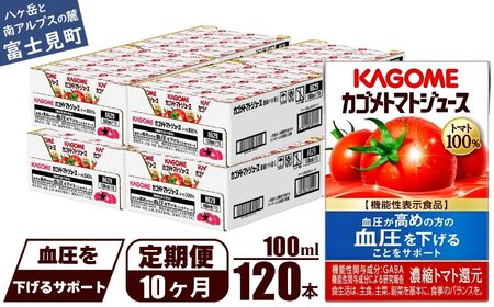 【定期便 10ヶ月】カゴメトマトジュース 食塩無添加 100ml 120本 【 トマトジュース 】