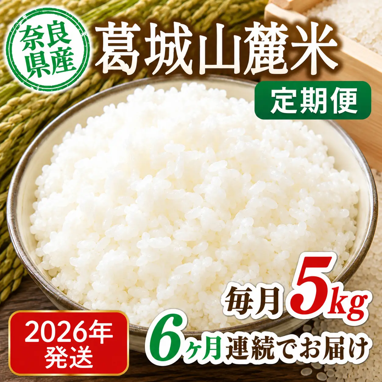 米 先行予約 ※6ヶ月定期便※ 葛城山麓米 ヒノヒカリ（白米）5kg ×6ヶ月 令和8年産 【2026年11月・12月・2027年1月・2月・3月・4月発送】葛城市【smlk-tkb005】