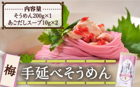 手延べ梅そうめん 200g あごだし スープ 付 / そうめん 素麺 麺 乾麺 梅 / 南島原市 / のうち製麺 [SAF013]