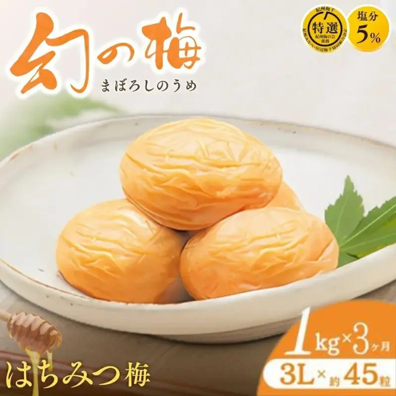 【3ヶ月定期便】 大人気梅干し  幻の梅 1kg (粒3L/約45粒) 【はちみつ梅干/塩分5％】 / 梅干し 梅干 紀州南高梅 南高梅 梅 和歌山 田辺 はちみつ 蜂蜜 減塩 5％ 塩分控えめ ご飯のお供 お歳暮 お歳暮ギフト プレゼント【okh030-tk】