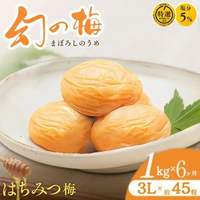 【6ヶ月定期便】 大人気梅干し  幻の梅 1kg (粒3L/約45粒) 【はちみつ梅干/塩分5％】 / 梅干し 梅干 紀州南高梅 南高梅 梅 和歌山 田辺 はちみつ 蜂蜜 減塩 5％ 塩分控えめ ご飯のお供 お歳暮 お歳暮ギフト プレゼント【okh031-tk】