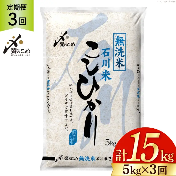 米 無洗米 定期便 石川米 こしひかり 5kg 3回 [38601336]