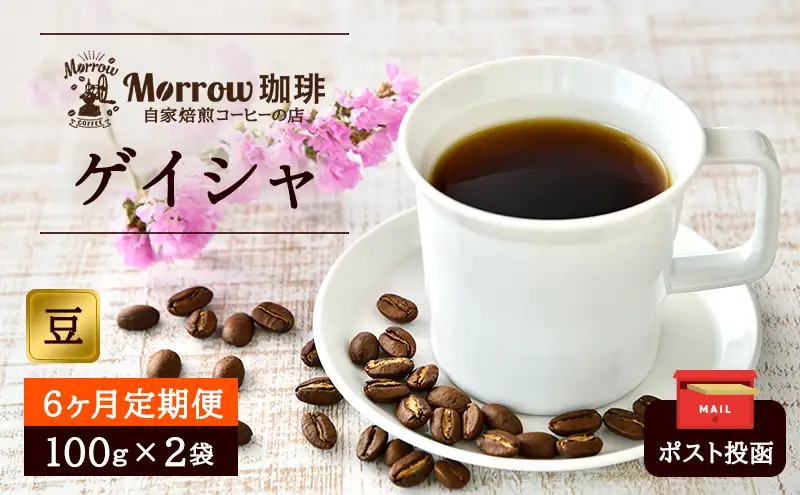 定期便 6ヶ月 世界最高峰 珈琲の一つ ゲイシャ (豆) 100g×2 ポスト投函 珈琲 コーヒー 6回 お楽しみ Morrow珈琲 