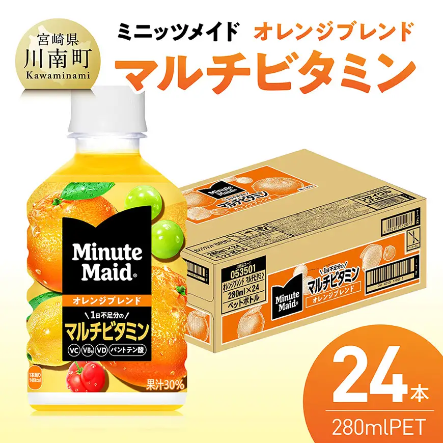 コカ・コーラ ミニッツメイド 「オレンジブレンド マルチビタミン」280mlPET 24本 【 ふるさと納税 飲料 オレンジ ジュース ミックス ブレンド PET 川南町 国内産 九州 宮崎県 送料無料 】