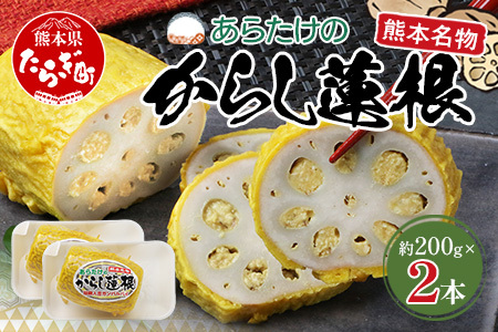 【熊本名物】あらたけの からし蓮根 2本セット (約200g×2本) 辛子 レンコン れんこん 熊本県 特産 名産品 ピリ辛 滋養 多良木町 老舗 あらたけ蒲鉾店 102-0503
