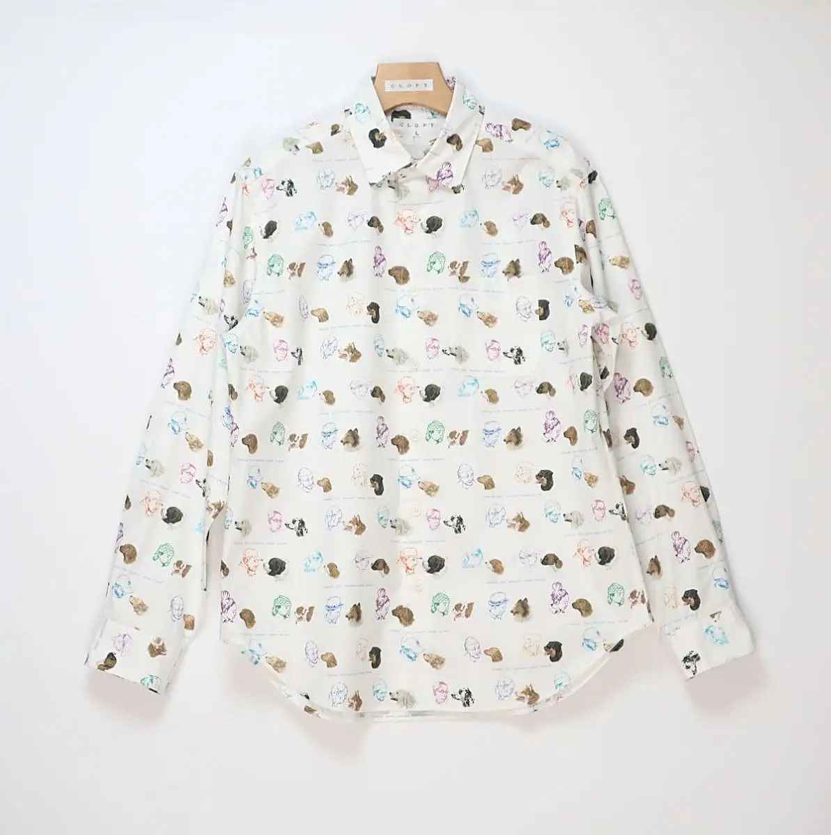 CLOFT 綿100％長袖オリジナルプリントシャツ”人と犬 の絆” L 0139-019-S07-2
