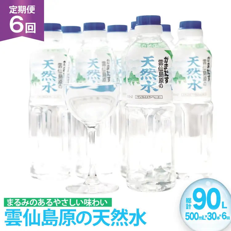AJ616 山崎本店酒造場 【6回定期便】 雲仙島原の天然水 500mL 30本 計15L [ 水 ペットボトル 天然水 おいしい 備蓄 日用品 大容量 定期便 定期 名水百選 軟水 長崎県 島原市 ]