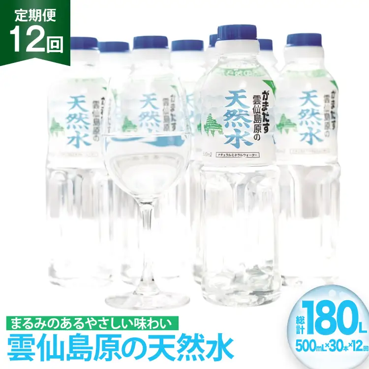 AJ617 山崎本店酒造場 【12回定期便】 雲仙島原の天然水 500mL 30本 計15L [ 水 ペットボトル 天然水 おいしい 備蓄 日用品 大容量 定期便 定期 1年 名水百選 軟水 長崎県 島原市 ]