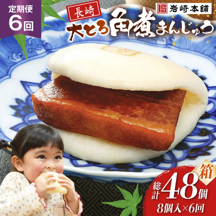 BJ051 岩崎本舗 【6回定期便】大とろ角煮まんじゅう 8個入 (箱) [長崎県 島原市]