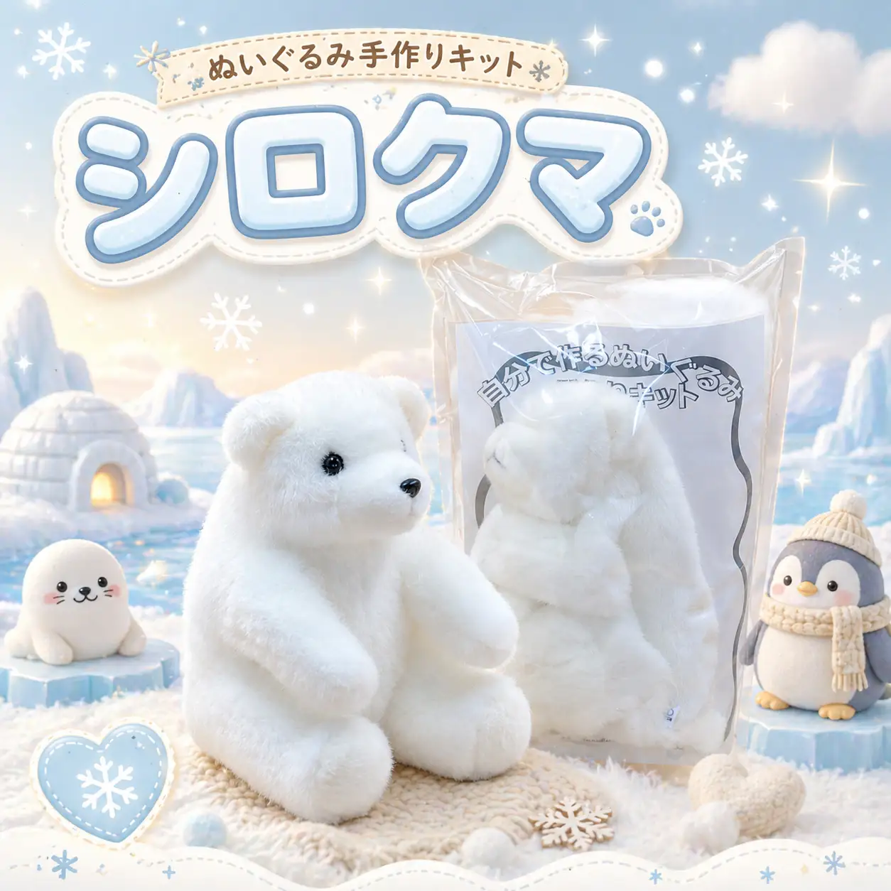 おうちで体験!!動物園で人気者 ぬいぐるみ手作りキット シロクマ ｜ ぬいぐるみ ぬいぐるみ