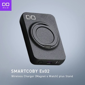 SMARTCOBY Ex02 (ブラック) Wireless Charger (Magnet＆Watch) plus Stand｜CIO モバイルバッテリー ワイヤレス充電 [2526]