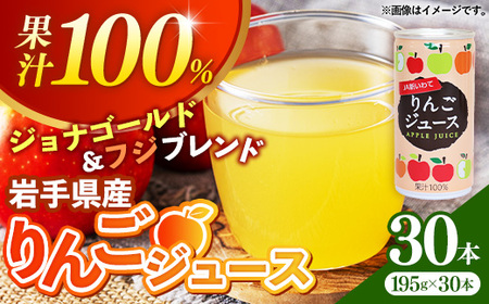 JA新いわてリンゴジュース1箱 りんご リンゴ 果汁 100％ フルーツ 果物 ジュース ドリンク 195g × 30本 缶 岩手県 岩手町