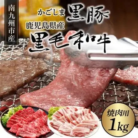 かごしま黒豚と鹿児島県産黒毛和牛焼肉用1kg【配送不可地域：離島】【1185882】